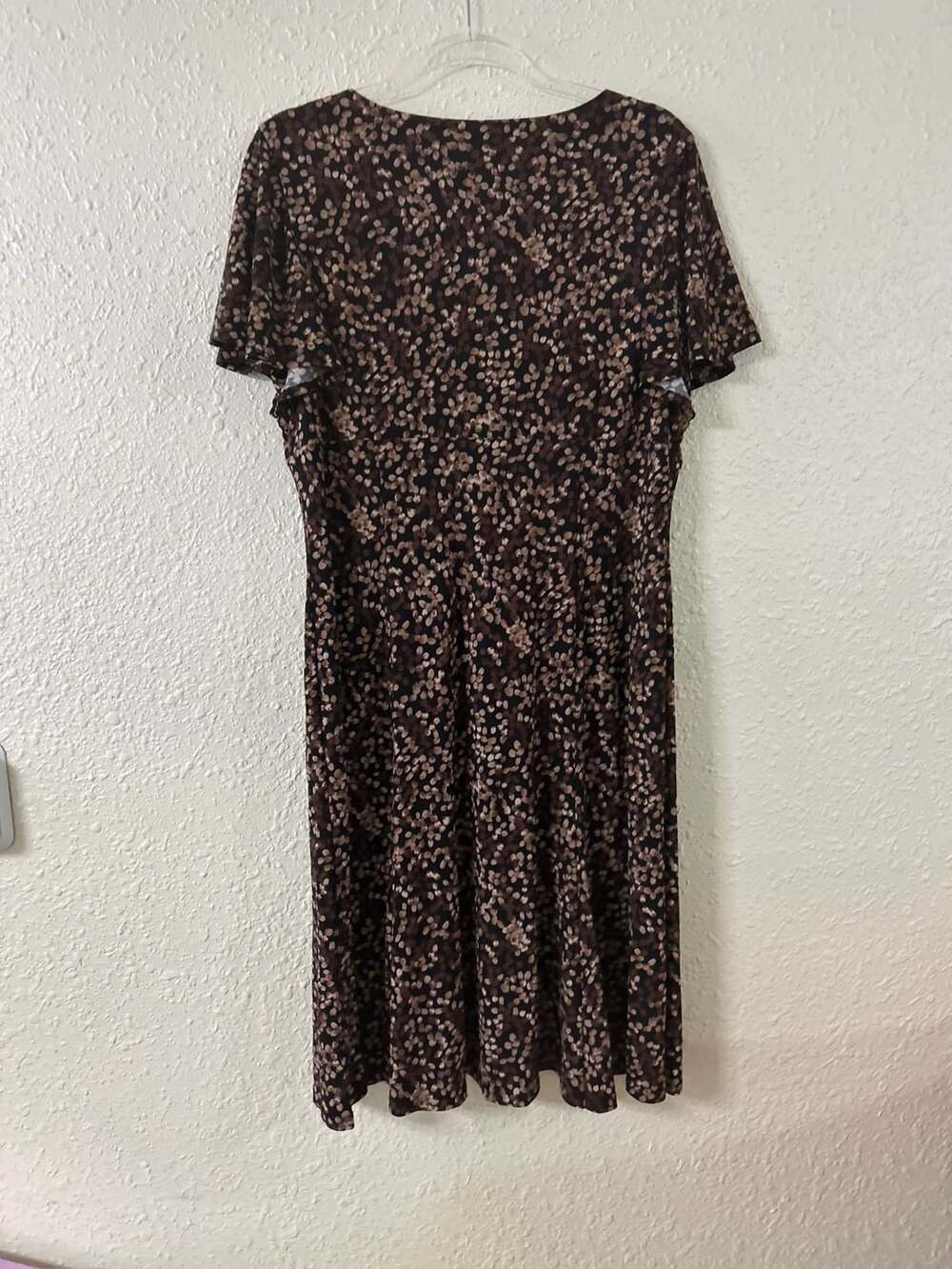 Chaps Women's Brown Dot Print Flutter Sleeve V-Neck Dress XL - Picture 4 of 6